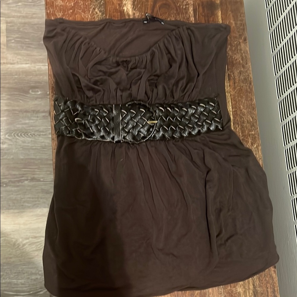 Sky Black Strapless Sheath Top with Embellished Waist